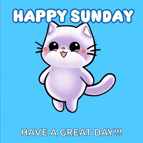 a happy sunday message with a cartoon cat