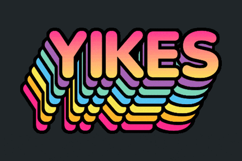 a rainbow colored logo that says " yikes "