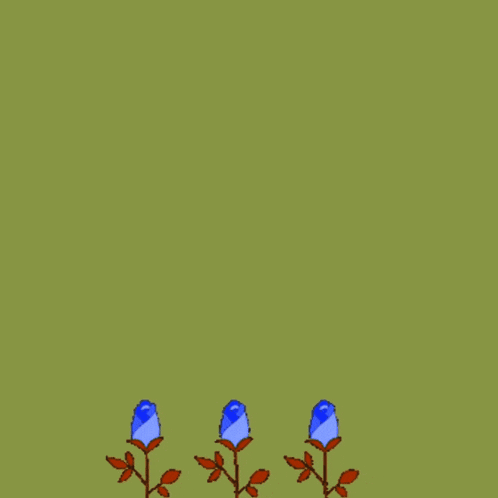 a green background with arabic writing and three blue flowers