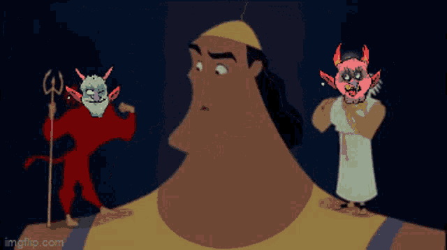 a cartoon of king emperor surrounded by demons