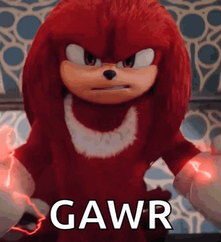 knuckles the echidna from the movie sonic the hedgehog is holding a lightning bolt .